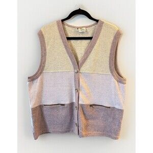 Lady Kates Cardigan Knit Sweater Vest Pockets Button Up Preppy Sz 2X Pink Mauve